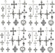 Cross Charms Antiqued Silver Cross Pendants Christian Catholic Religious Mix 120 - £15.62 GBP