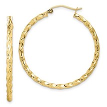 10K Yellow Gold Twisted Diamond Cut Hoop Earrings - £149.13 GBP