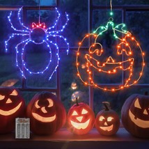 Halloween Window Decorations Lights - 2Pcs Pumpkin And Spider Halloween Hanging  - £25.30 GBP