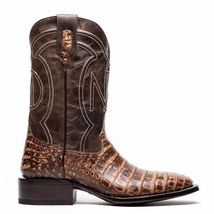 TUCSON Genuine Caiman Belly Skin Cowboy Boot from Western Collection Stone Brown image 2