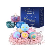 SUPERSUN Bath Bombs Gift Set 6 Handmade Organic Bubble Bath Bombs With 3 Scented - £39.30 GBP