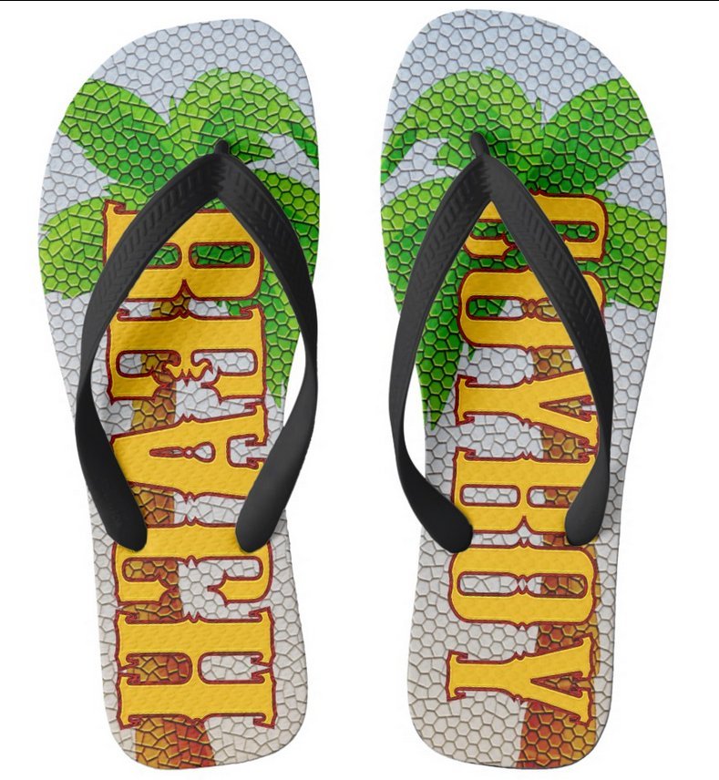 Beach Cowboy PREMIUM Flip Flops - Havana Style Thick Footbed - Wide Black Straps