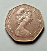 Vintage 1978 UK British 50 New Pence Coin Circulated 7 Sided Heptagon Coin - $9.95