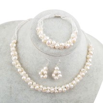 Natural Freshwater Pearl Jewelry Sets &amp; More Hand-knitted Necklace Bracelet Earr - £30.58 GBP