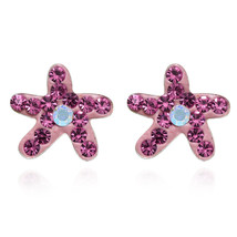 Magenta Pink Crystal Starfish .925 Silver Stud Earrings - £7.09 GBP