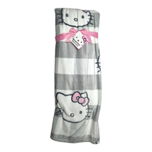 Hello Kitty Gray White &amp; Pink Plush Throw Blanket 50&quot; x 70&quot; Brand New  - £34.91 GBP