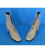 Women&#39;s-Lace Up Leather Dress Boots W/Squared Heel Beige SZ 8M - €24,12 EUR