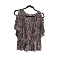 LEIFSDOTTIR ANTHROPOLOGIE 100% Silk Size 2 Animal Print Cold Shoulder Top - $26.14