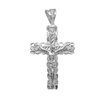 14K White Gold Plated Silver Cross Nugget Jesus Crucifix Charm Pendant - £118.24 GBP