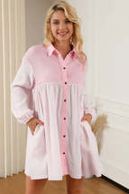 Buttoned Collared Neck Dropped Shoulder Mini Dress - $34.00