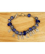 Costume Jewelry Blue Rhinestone Charm Bracelet Name KATHLEEN Euro Style ... - £19.60 GBP