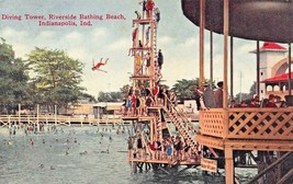 INDIANAPOLIS RIVERSIDE BATHING BEACH &amp; DIVING TOWER-LOT OF 2 POSTCARDS - $7.17