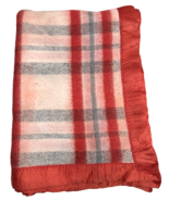 Vintage Wool/Acrylic Camp Blanket Satin Binding Trim Plaid Soft Red/Pink... - €34,21 EUR