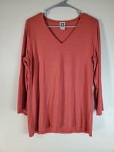 Anne Klein Shirt Top Women Large Coral Color Knit Viscose Long Sleeve Pullover - £14.28 GBP