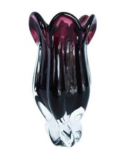 Vintage clear &amp; purple art glass six finger abstract vase - £55.94 GBP