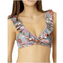 No Boundaries Flounce Ruffle Bralette Bikini Top Size M Gray Multi Flora... - $7.12