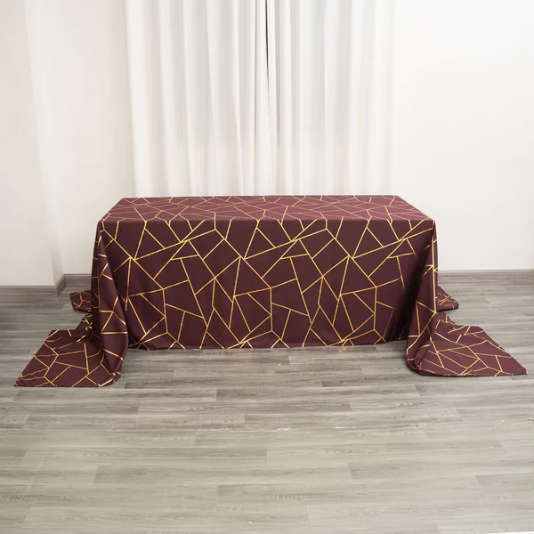 Burgundy - Rectangle Polyester Tablecloth Gold Foil Geometric 90&quot;x156&quot;  - £43.17 GBP