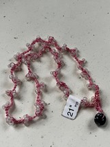 Stretchy Pink Braided Cord w Frosted White Bead &amp; Black &amp; White Pendant Hippie - £9.00 GBP