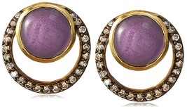 Blossom Box 3/4&quot; Gold Plated 10mm Purple Amethyst &amp; Crystal Stud Earring... - $21.75