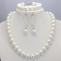 T for women girls 10mm white round shell pearl beads necklace bracelet earrings jewelry thumb200