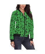 Riddler Riddle Green Questions Women&#39;s Bomber Jacket - $82.85 CAD