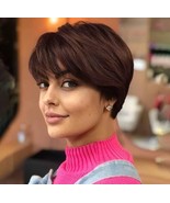 QUEENTAS Short Brown Wig Pixie Cut Wig with Bangs Pixie Layered Short Ha... - £17.13 GBP