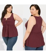 Torrid Textured Jersey Scoop Neck Button Down Babydoll Tank Maroon Size 0 - $461.81 MXN