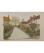 Nunney. Nunney brook. English village. River . Cottages. Watercolour. Pr... - £47.54 GBP