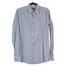 Hugo Boss Dress Shirt 15.5 EllisX Regular Fit Vertical Stripe Gray Blue ... - £24.74 GBP