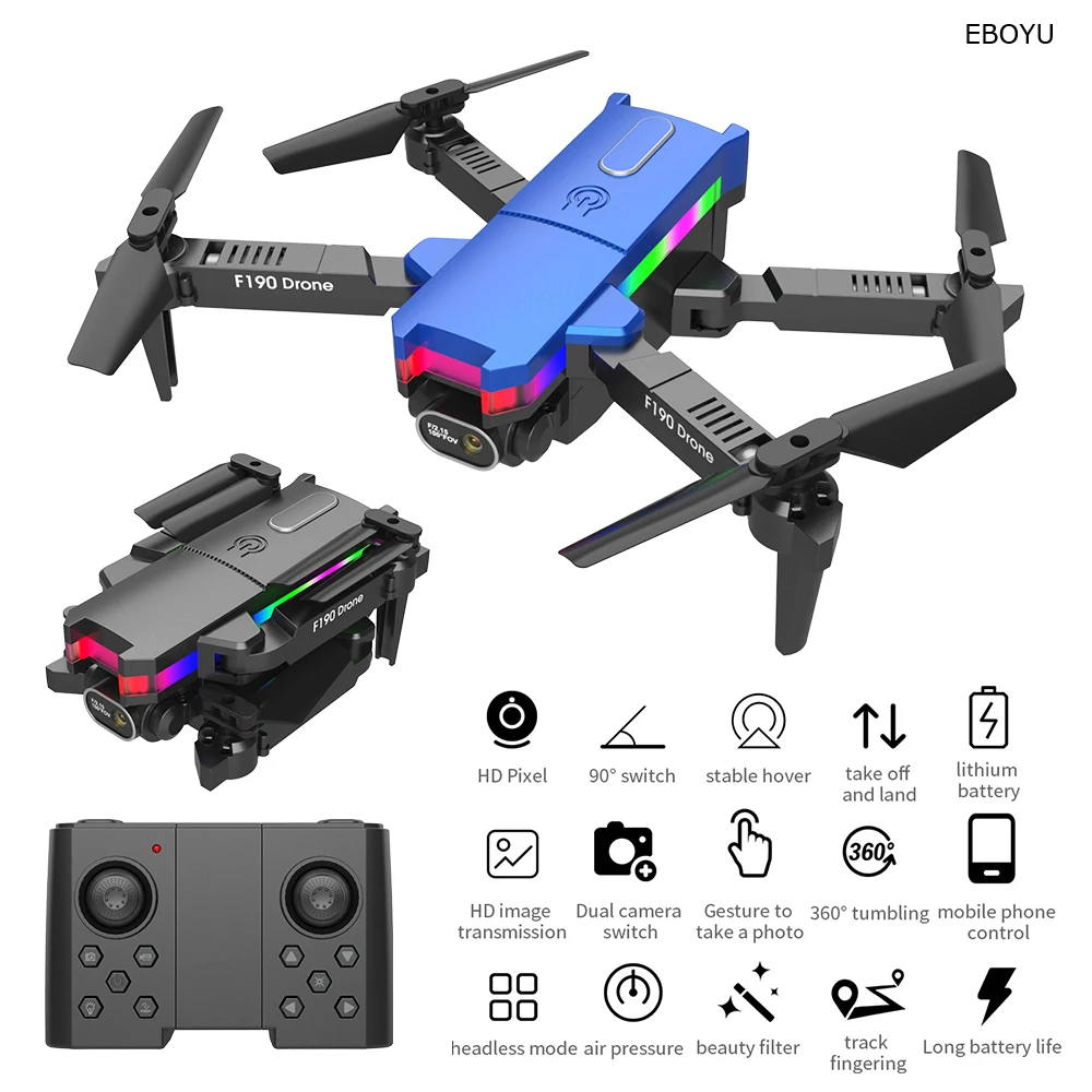 EBOYU F190 Foldable RC Drone FPV WiFi 4K HD Camera App Control Headless Altitud - £32.82 GBP+
