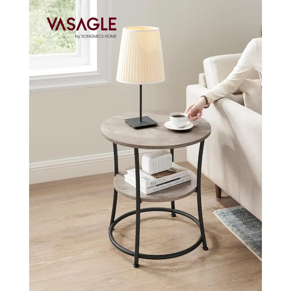 Side Table, Round End Table with 2 Shelves for Living Room, Bedroom, Nig... - £77.68 GBP