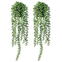 2Pcs Faux Plants Indoor  Artificial String Of Pearls Plant In Black Pots, Realis - £22.06 GBP
