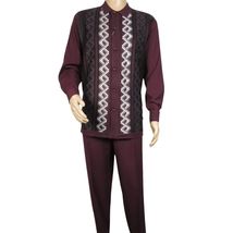 Men Silversilk 2pc Fancy walking leisure suit Italian woven knits 14010 Wine Fig image 2
