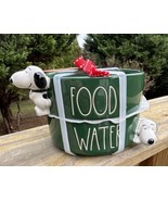 Rae Dunn Peanuts 3-D Snoopy Dog Bowls Food &amp; Water Dishes Dark Green Set... - £26.14 GBP