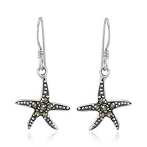 Summer Chic Dancing Ocean Starfish Marcasite and Sterling Silver Dangle Earrings - £11.62 GBP