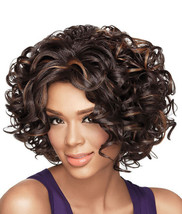 Heat Resistant Hair Non Lace Wigs Curly 14inches Brown with Blond Color - £10.38 GBP