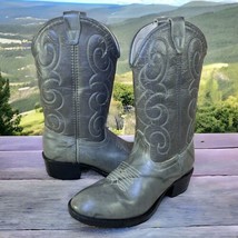 Vintage Western Boots Youth Size 3 Grey Leather Cowboy Kids Cowgirl Unisex *READ - £12.48 GBP