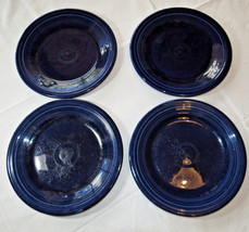 Unbranded stonewear Lot of 4 cobalt blue 10.5&quot; dinner plate round *^ - £20.15 GBP