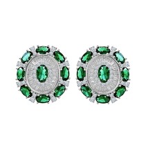 2Ct Oval Cut Simulated Green Emerald Cluster Stud Earrings 14K White Gold Silver - £110.31 GBP