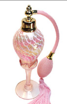 Art crystal glass perfume bottle with pink bulb and tassel spray mounting. - £46.82 GBP