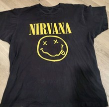 Nirvana Smiley Music T-Shirt Men&#39;s XL Short Sleeve Crew Neck Graphic Black - $12.09