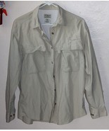 LL Bean Shirt Women&#39;s Med Khaki Vented Long Sleeve Button Down Fishing O... - £12.48 GBP