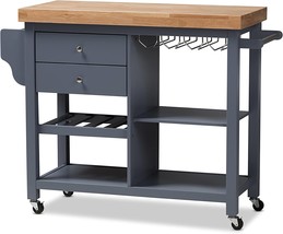 The Sunderland Coastal And Farmhouse Grey Wood Kitchen Cart From Baxton Studio - $394.95