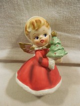 Napco Japan Ceramic Christmas Angel Girl Holding Christmas Tree Figurine X-6984 - $27.95