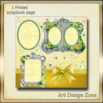 Butterflies set in Gold &amp; Yellow- A Victorian Style Scrapbook Page - $15.00