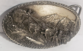 1983 Vtg Stagecoach Pewter Oval Siskiyou Buckle Co Belt Buckle. 3 1/8&quot; X 2&quot; - $14.55