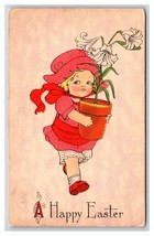 Little Girl With Flower Pot A Happy Easter UNP DB Postcard U7 - £3.87 GBP