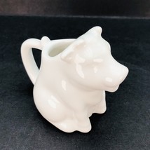 3 inch White Sitting Cow Creamer 2 ounce Pitcher Figurine Tail Handle - £9.41 GBP