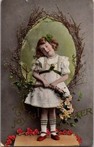 c1910 Easter Postcard. Pretty little girl dress wreath roses a1 - £16.96 GBP