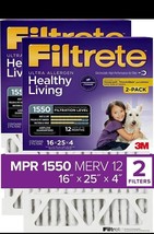 3M Filtrete 16x25x4, AC Furnace Air Filter, Healthy Living Ultra Aller X 2 New - £28.95 GBP